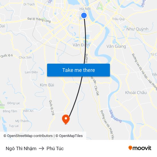 Ngô Thì Nhậm to Phú Túc map