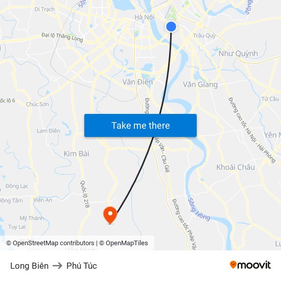 Long Biên to Phú Túc map