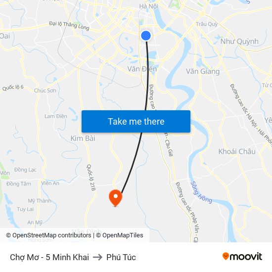 Chợ Mơ - 5 Minh Khai to Phú Túc map