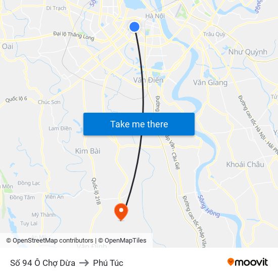 Số 94 Ô Chợ Dừa to Phú Túc map