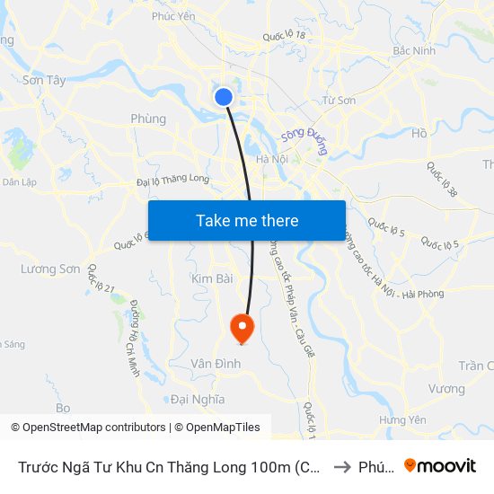 Trước Ngã Tư Khu Cn Thăng Long 100m (Chiều Nội Bài - Hà Nội) to Phú Túc map