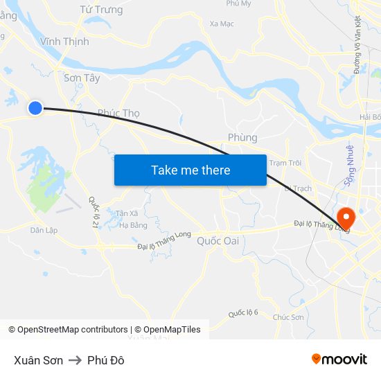 Xuân Sơn to Phú Đô map