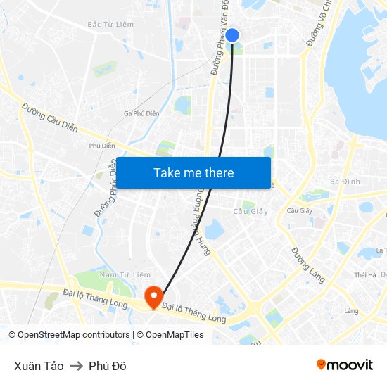 Xuân Tảo to Phú Đô map