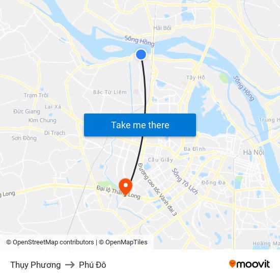 Thụy Phương to Phú Đô map