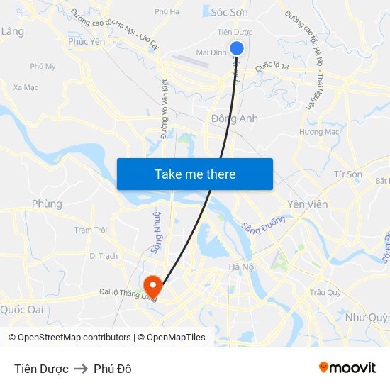 Tiên Dược to Phú Đô map