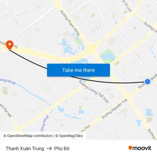 Thanh Xuân Trung to Phú Đô map