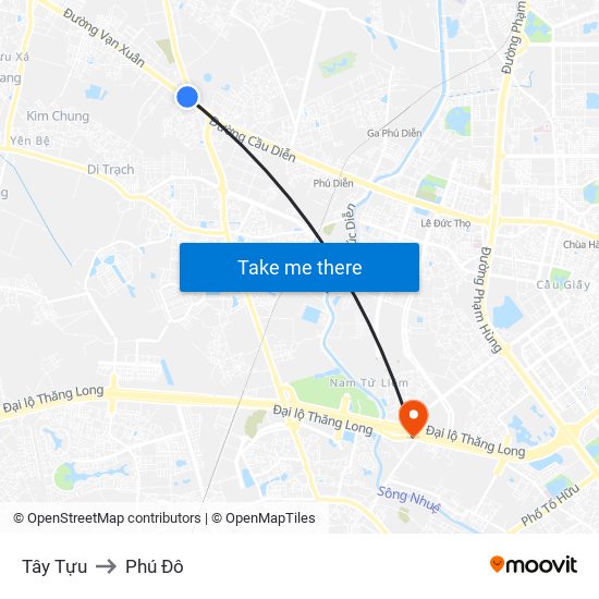 Tây Tựu to Phú Đô map