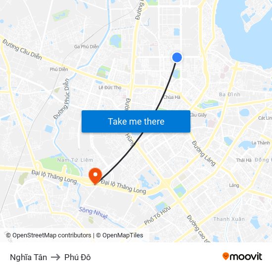 Nghĩa Tân to Phú Đô map