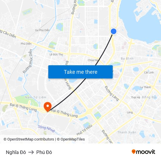 Nghĩa Đô to Phú Đô map
