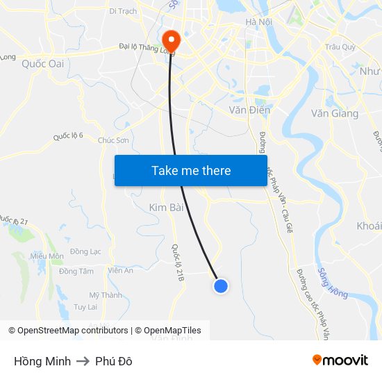 Hồng Minh to Phú Đô map