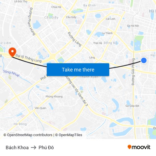 Bách Khoa to Phú Đô map