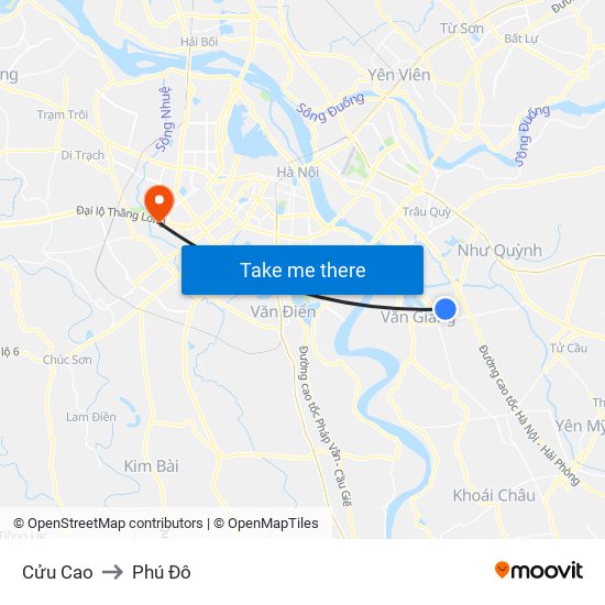 Cửu Cao to Phú Đô map
