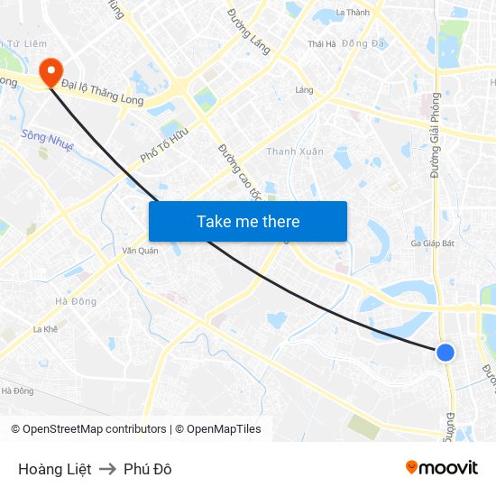 Hoàng Liệt to Phú Đô map