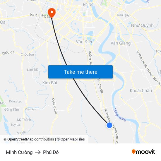 Minh Cường to Phú Đô map