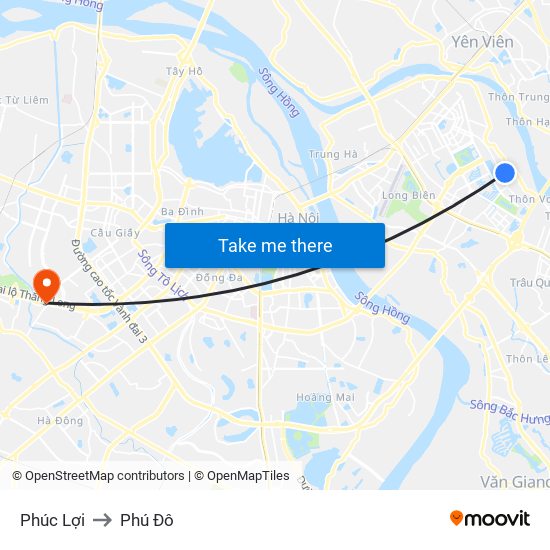 Phúc Lợi to Phú Đô map