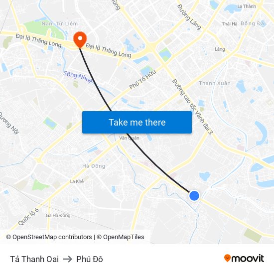 Tả Thanh Oai to Phú Đô map