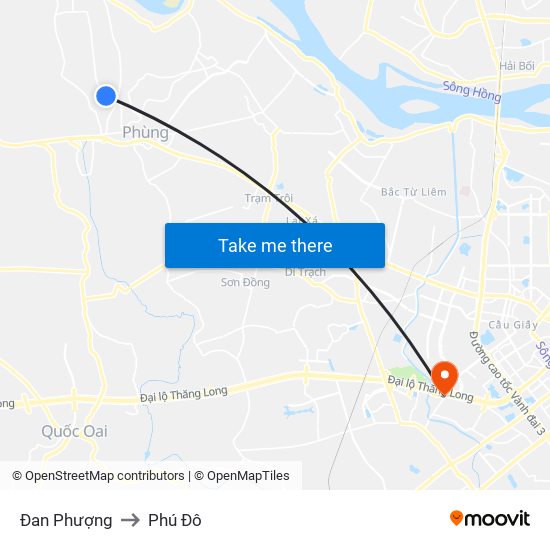 Đan Phượng to Phú Đô map