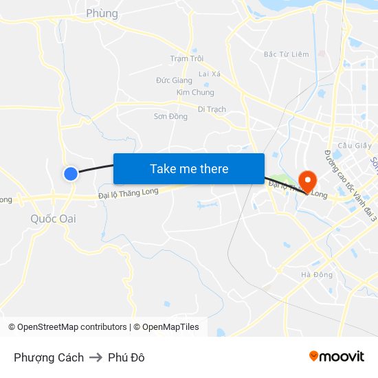 Phượng Cách to Phú Đô map