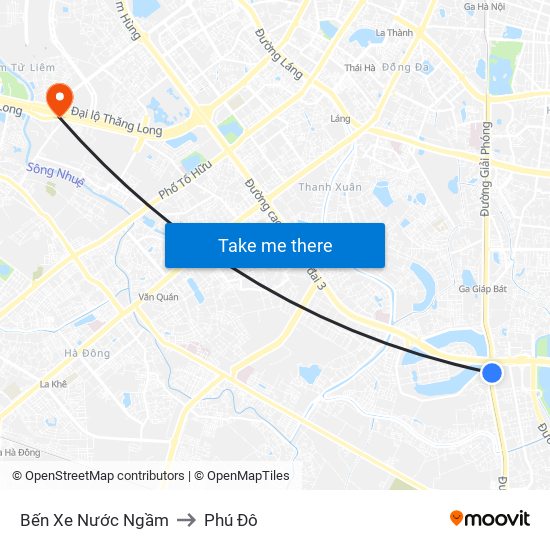 Bến Xe Nước Ngầm to Phú Đô map