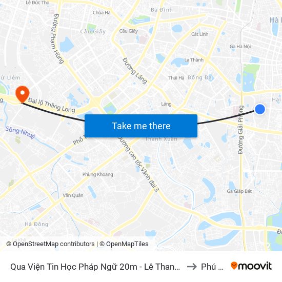 Qua Viện Tin Học Pháp Ngữ 20m - Lê Thanh Nghị to Phú Đô map