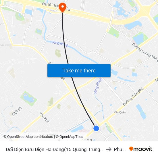 Đối Diện Bưu Điện Hà Đông(15 Quang Trung Hà Đông) to Phú Đô map