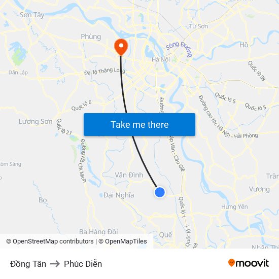 Đồng Tân to Phúc Diễn map