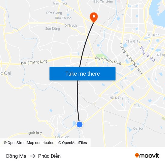 Đồng Mai to Phúc Diễn map