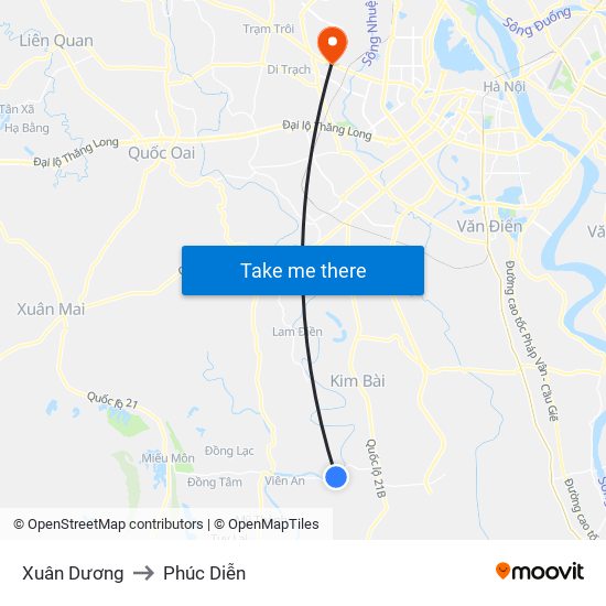 Xuân Dương to Phúc Diễn map