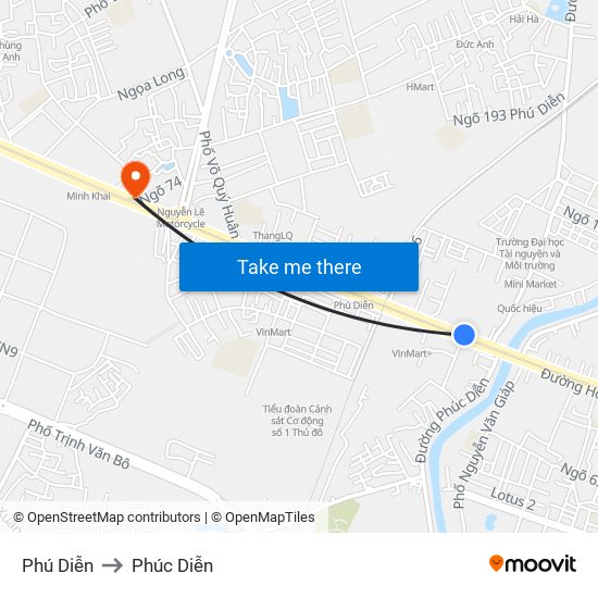 Phú Diễn to Phúc Diễn map