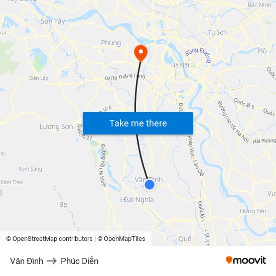 Vân Đình to Phúc Diễn map