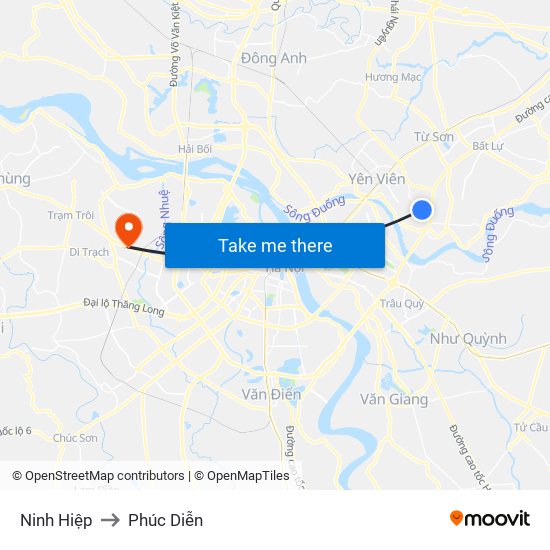 Ninh Hiệp to Phúc Diễn map