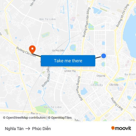 Nghĩa Tân to Phúc Diễn map