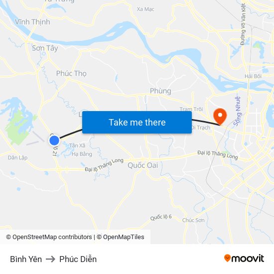 Bình Yên to Phúc Diễn map