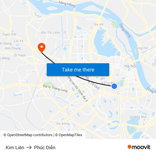 Kim Liên to Phúc Diễn map