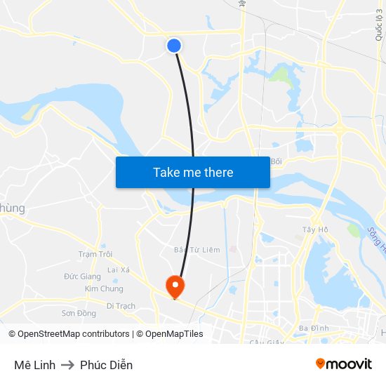 Mê Linh to Phúc Diễn map