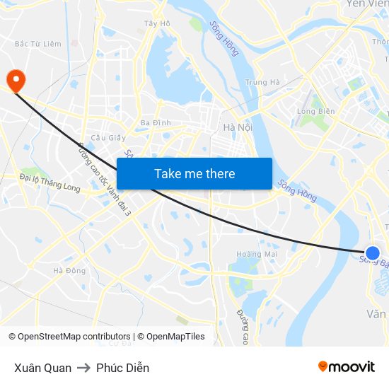 Xuân Quan to Phúc Diễn map