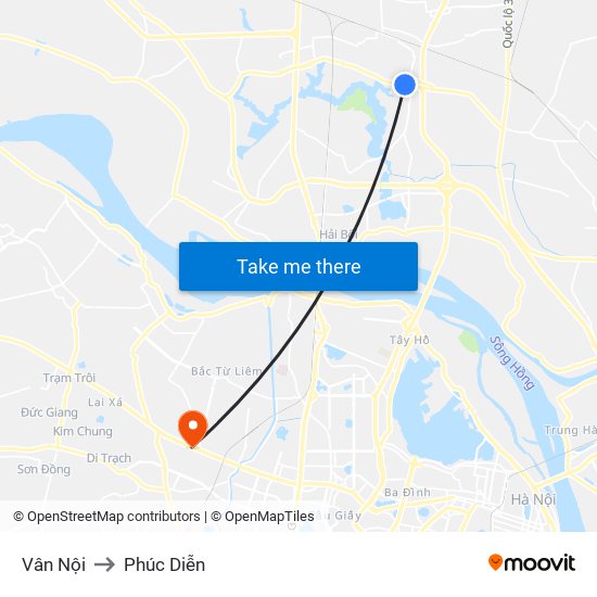 Vân Nội to Phúc Diễn map