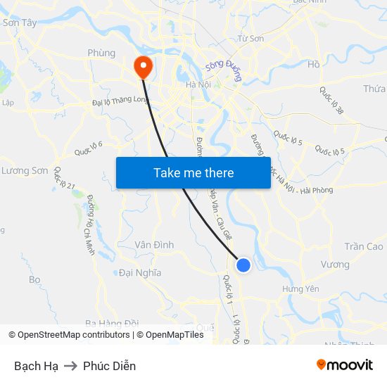 Bạch Hạ to Phúc Diễn map