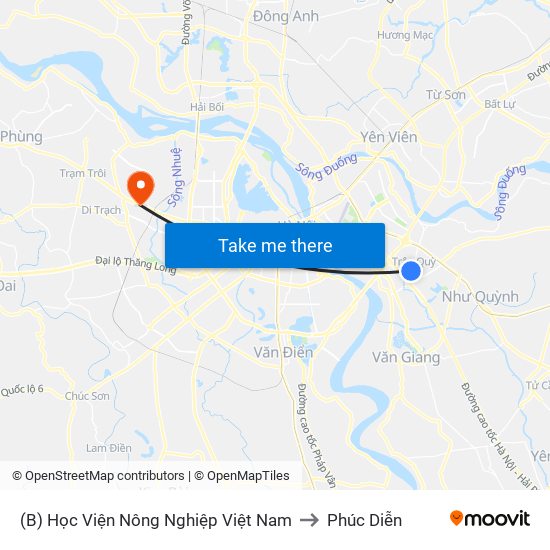 (B) Học Viện Nông Nghiệp Việt Nam to Phúc Diễn map