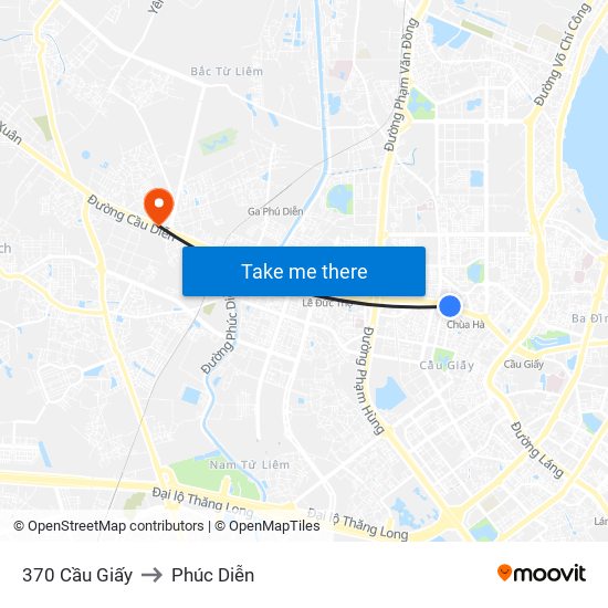 370 Cầu Giấy to Phúc Diễn map