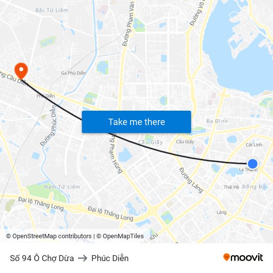 Số 94 Ô Chợ Dừa to Phúc Diễn map