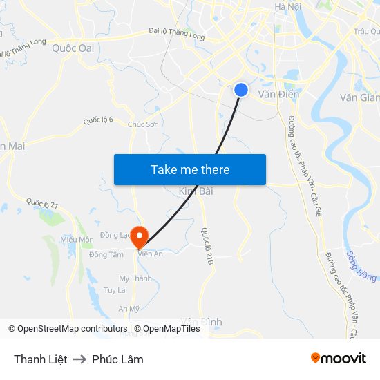Thanh Liệt to Phúc Lâm map