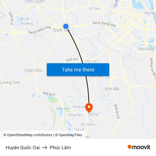 Huyện Quốc Oai to Phúc Lâm map