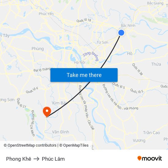 Phong Khê to Phúc Lâm map