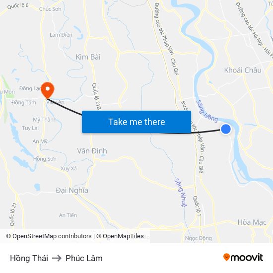 Hồng Thái to Phúc Lâm map