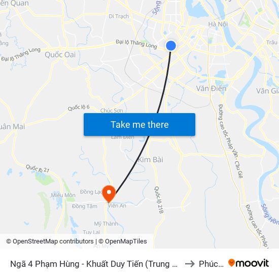 Ngã 4 Phạm Hùng - Khuất Duy Tiến (Trung Tâm Hội Nghị Quốc Gia) to Phúc Lâm map