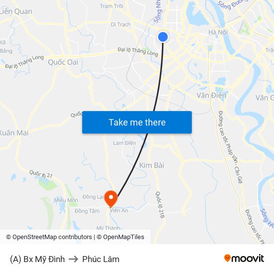 (A) Bx Mỹ Đình to Phúc Lâm map