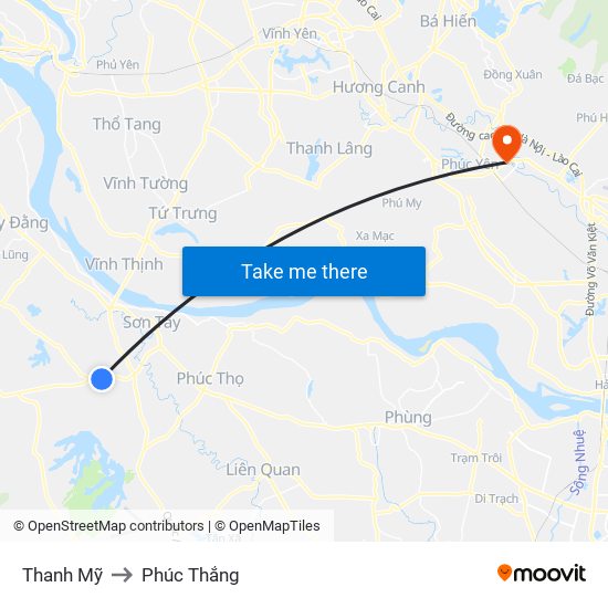 Thanh Mỹ to Phúc Thắng map