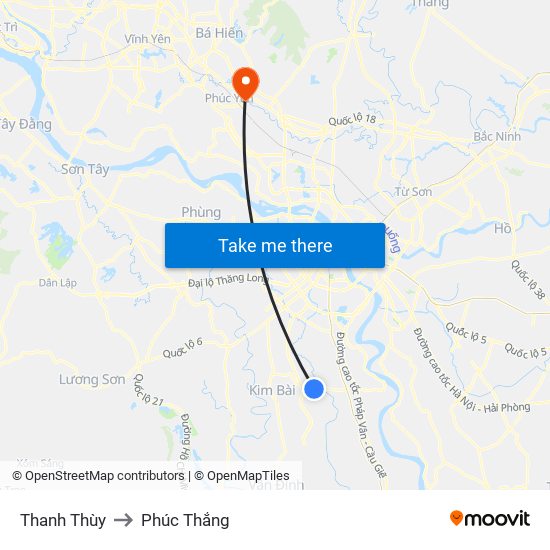 Thanh Thùy to Phúc Thắng map