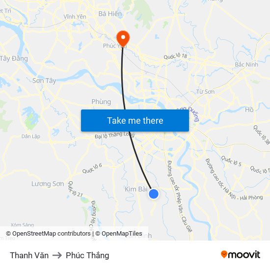 Thanh Văn to Phúc Thắng map